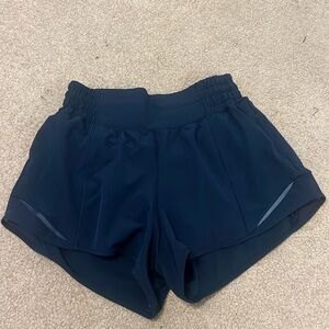 Navy lululemon hotty hot high rise 2.5 shorts
